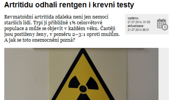 Artritidu odhalí rentgen i krevní testy