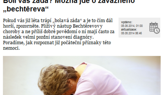 Bolí vás záda? Možná jde o závažného „bechtěreva“